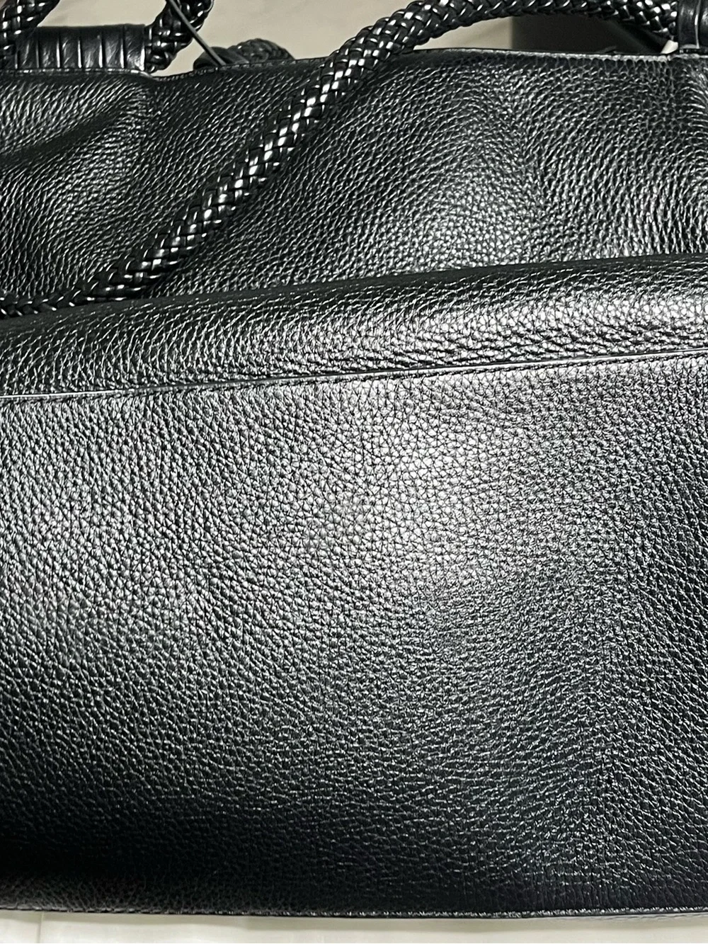 Tory Burch Black Pebbled Leather Braided-Handle Tote with Magnetic Closure